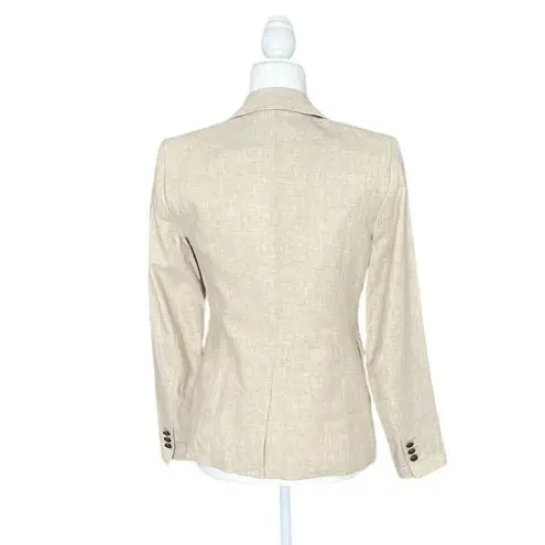 British Khaki One Button Woven Linen Structured Blazer Women's Size XS Light Tan