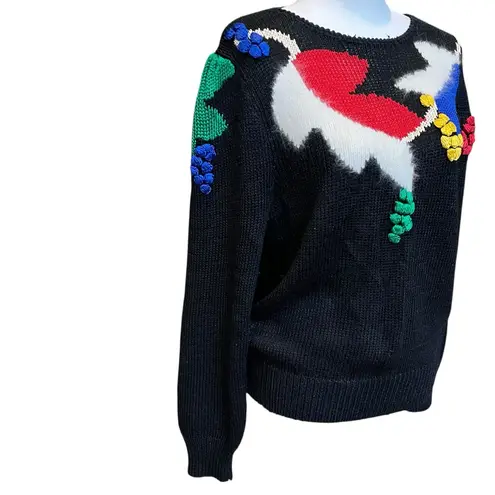 VTG Alexandria Sweater Womens Large Bold Color Block Angora 80s Statement Black - Image 2