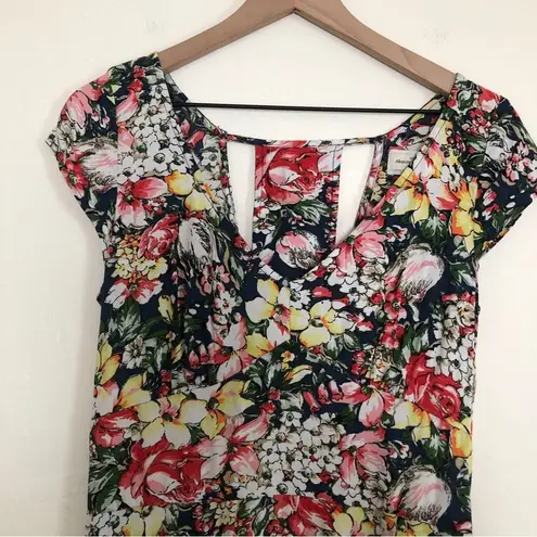 Abercrombie & Fitch  FLORAL VNECK CUT OUT SHORT SLEEVE FIT AND FLARE MINI DRESS