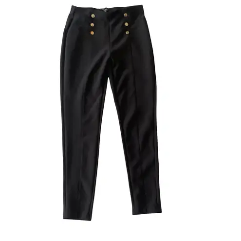Indero Button Detail Ankle Pants Black