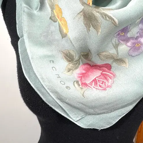 Vintage Echo Light Blue Floral Semi Sheer Scarf
