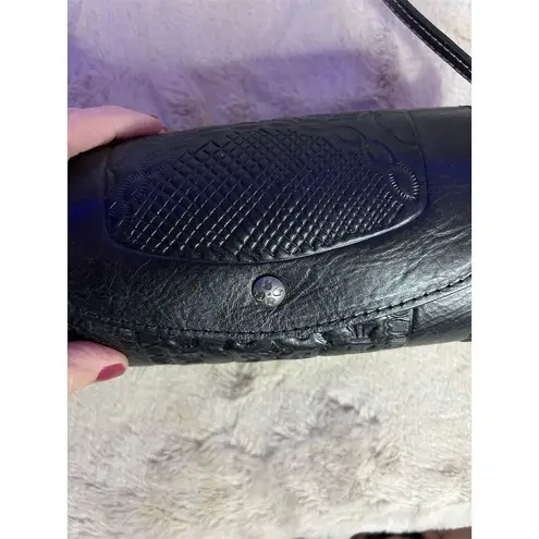 Patricia Nash Black Leather Mini Barrel Crossbody Bag