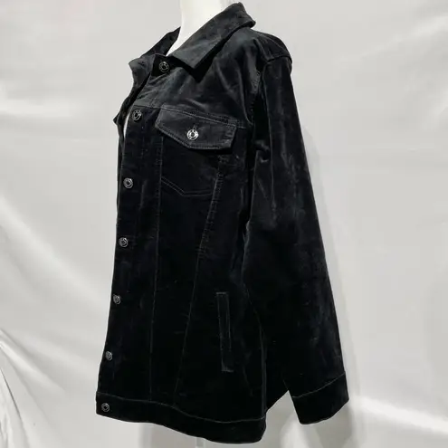 Denim & Co New Stretch Velveteen Button Front Long Jacket Black Size Medium