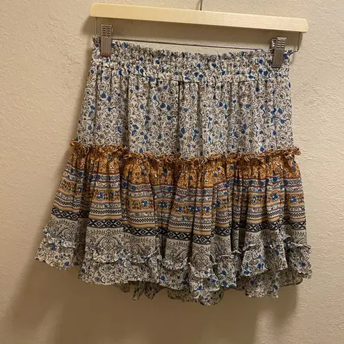 MISA Los Angeles Ruffle Tiered Floral Multicolor Mini Skirt Size S Made In USA