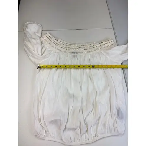 A Byer A. Byer White Crochet Trim Off Shoulder 3/4 Sleeve Blouse Top Size L