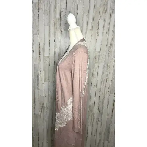 Soma Women's Long Knit Duster Cardigan Lace Trim Pink Size Medium