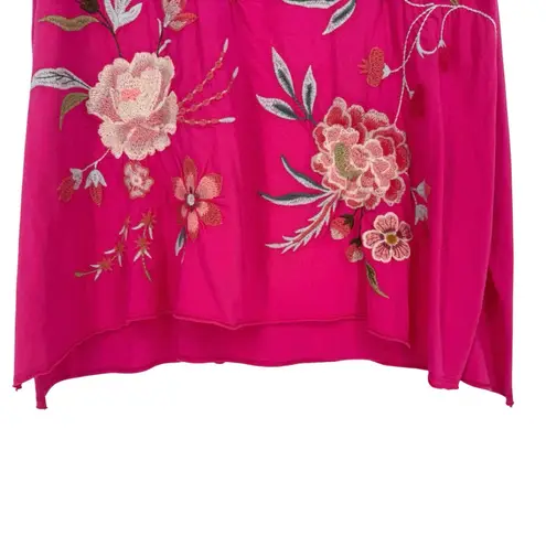 Johnny Was  Joya Embroidered Draped Relaxed Fit T-Shirt Pink Multicolor Medium