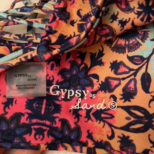 Gypsy 05 NEW! SAND Bikini Size Small Crochet Halter Top Mosaic Pink Aqua Orange