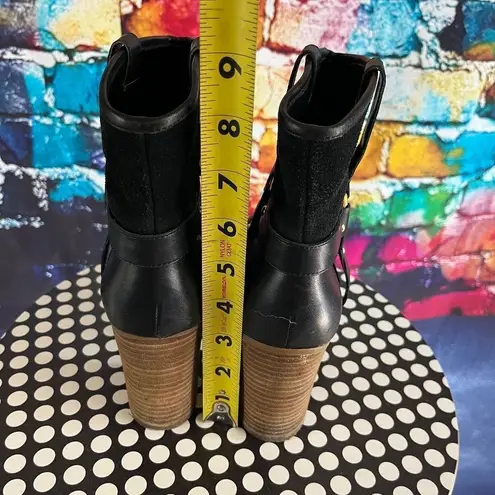 Lauren Ralph Lauren Dylan Black Leather Boots Chunky Block Stacked Heel 9 Medium