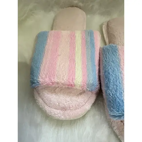 Mark Traver's Pink Blue White Striped Terry Cloth Slide Slippers Small USA Made Size 7