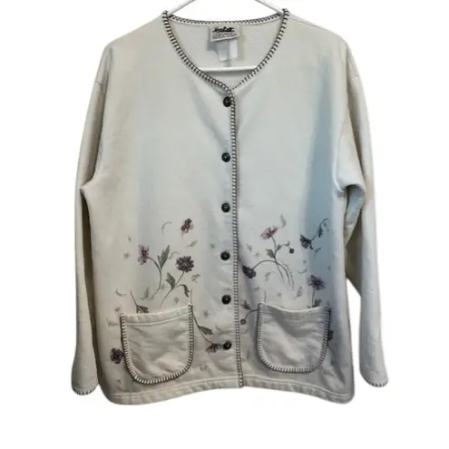 Northern Reflections Floral Embroidered Button Front Cardigan Cottagecore