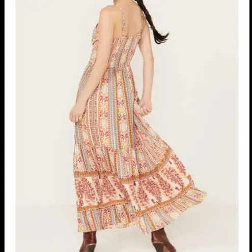 Angie NWT  Pink and Brown Ruffled Tiered Maxi Sundress