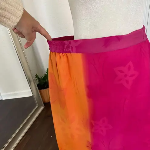 Aliki Jamai Early 2000's 2001 Pink Orange Floral Ruffle Midi 100% Silk Skirt XL