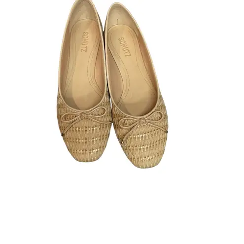 Schutz Arissa Women's Leather & Raffia Slip On Square Toe Ballet Flats Sz 9 NWB
