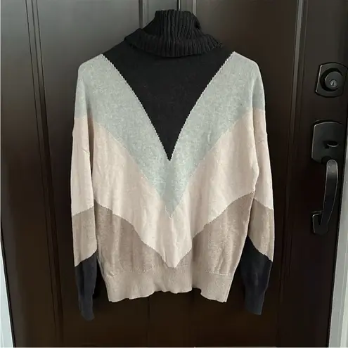 EUC Lilla P Cashmere Blend Chevron Color Block Cowl Sweater