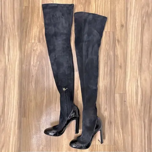 Dolce & Gabbana Round Toe Pump Insert Over The Knee Suede Sock Boots Black Sz 36
