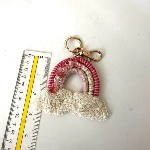 Pink macrame rainbow keychain