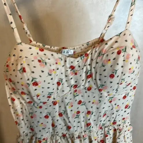 Floral Print Mini Dress Sleeveless Ruffle Hem Summer Sundress Red Size undefined