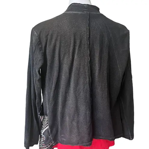 Monoreno Grey Embroidered Cotton Jersey Sweater Open front Pockets Size M