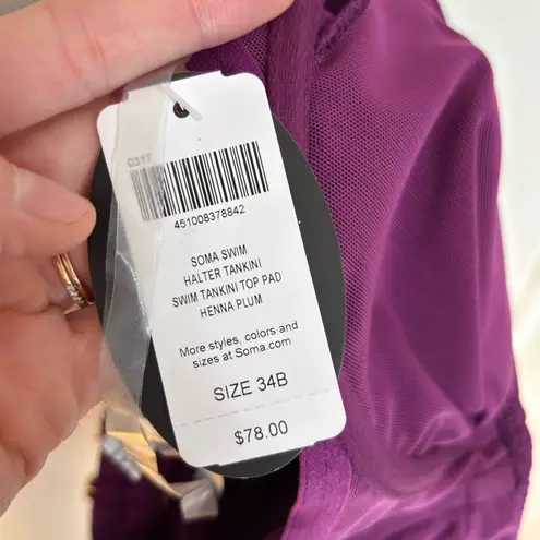 NWT Soma Swim Convertible Halter Bra Cup Sized Tankini Top in Henna Plum 34B Purple