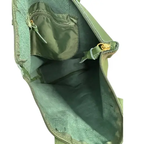 JM New York Green Genuine Leather Tote Bag Classic Minimalist Shoulder Handbag