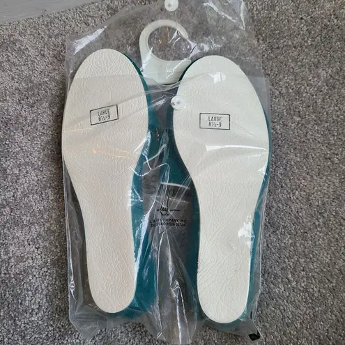 Bray Mates Vintage Blue Green 60's Grandma Slipper Loungewear Size 8 1/2