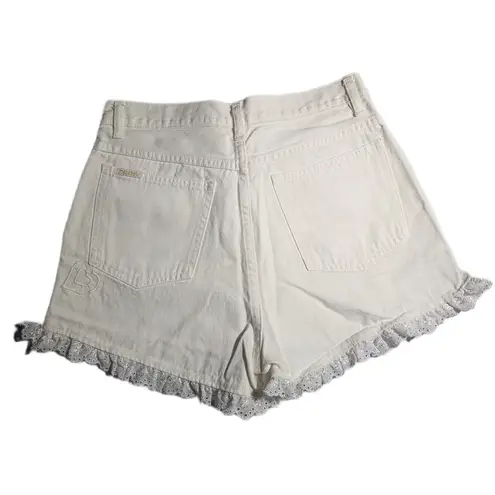 Vtg 1990s Jordache White Denim Eyelet Lace Trim Heart Embroidered Shorts 13 14