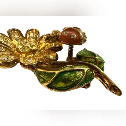 Vintage Enamel Flower Rhinestone Brooch Pin