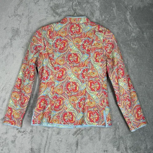 J. McLaughlin  Jacket Women Small Green Orange Floral Quilted Boho Granny Grandma