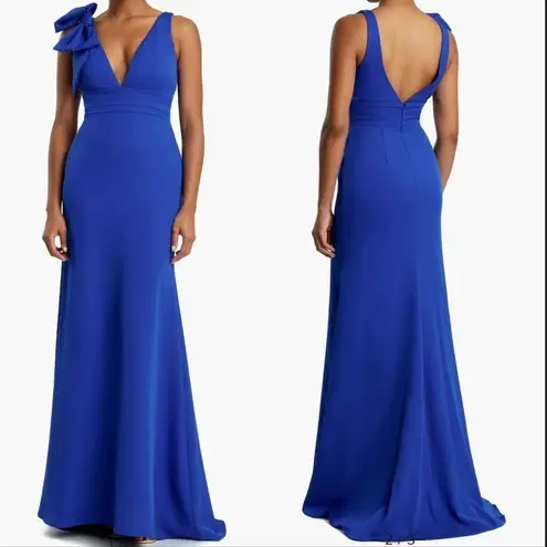 Mac Duggal NWOT Bow Royal Blue Shoulder V-Neck Gown sz 2