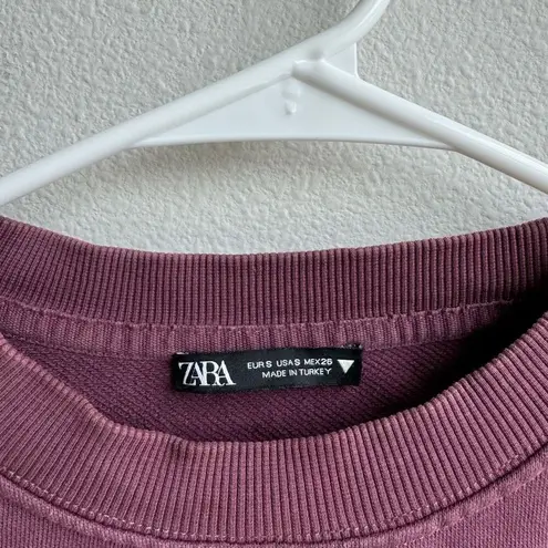 ZARA  Dusty Rose Pink Long Sleeve Thick Crewneck Shoulder Pad Size Small Cropped