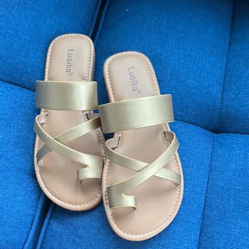 Golden Women's Flat Wide Width Sandals Gold Size 7