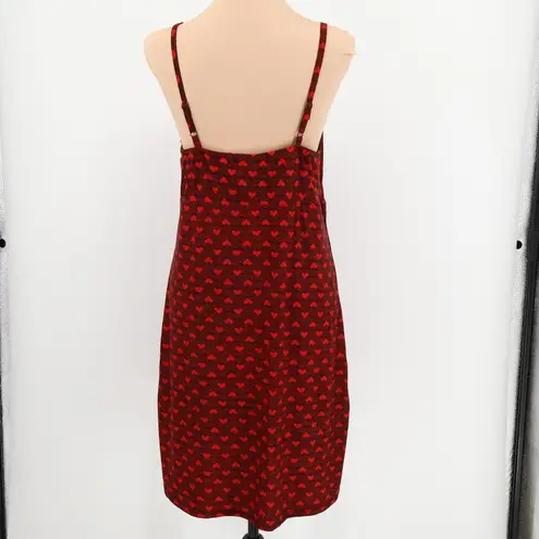 Y2K Red Heart Lingerie Slip Dress Womens Babydoll Chemise Lace Trim Bows Size L Size L