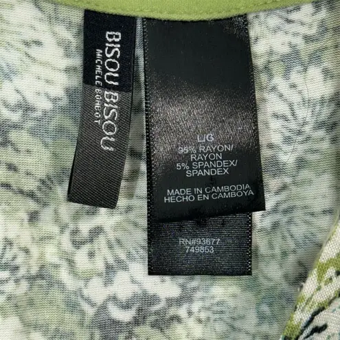 Bisou Bisou Green Floral Sleeveless Ruched Top L Large Y2K Cottagecore Stretch