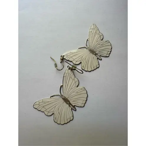 Y2K Vintage Womens White Silver Butterfly Dangle Earrings Feminine Whimsical 90s