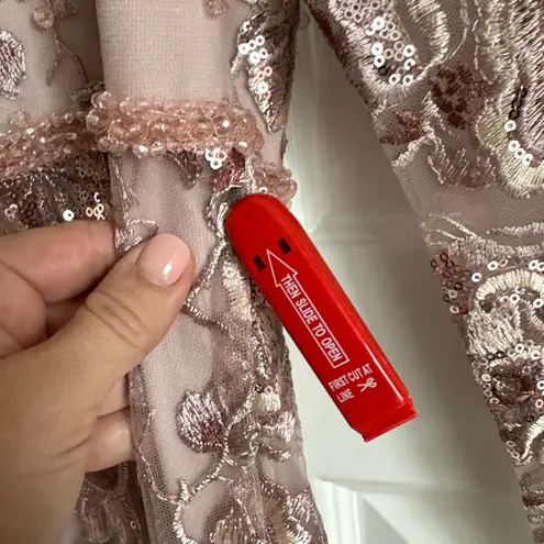 Mac Duggal Mac Duggal Embellished V Neck Illusion Long Sleeve A Line Gown- NWT