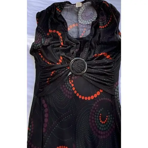 Vintage J.T.B Women’s Black Red Dotted Long Dress Sz Small Waist Belt Y2K