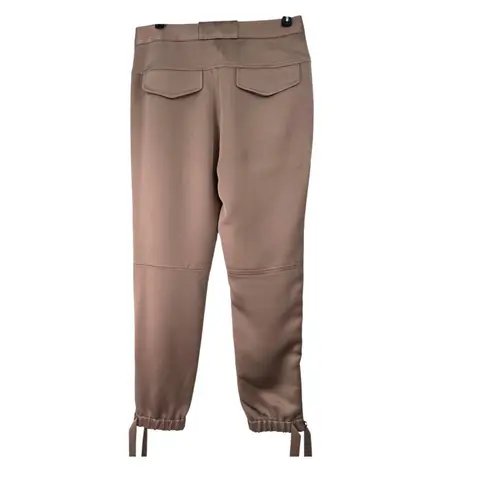 HALSTON 4 /S Satin Tie Pant High Waist Trouser Bow Hem Champagne 25" inseam Gold