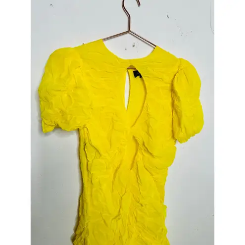 DE LA VALI Yellow Middle Front Cutout Ruching Flowy Sheer Skirt Olympia Gown 14 Size 10