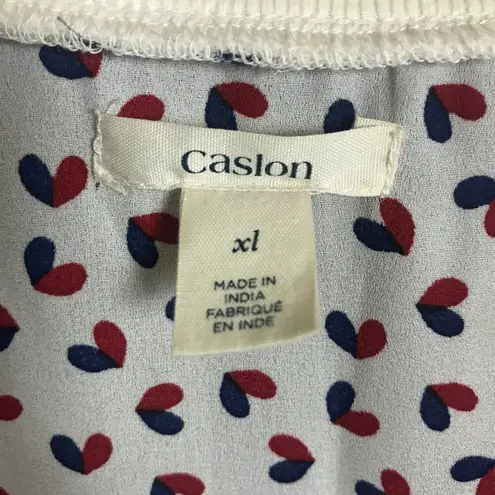 Caslon  Sleeveless White Blouse Red Blue Hearts Pocket Womens Size Small XL