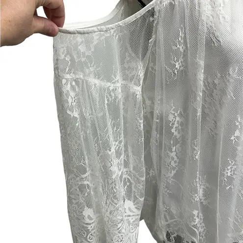 RAIN ivory Lace Crochet Overlay Good Should Tunic Blouse L Beach Boho Sheer White Size L
