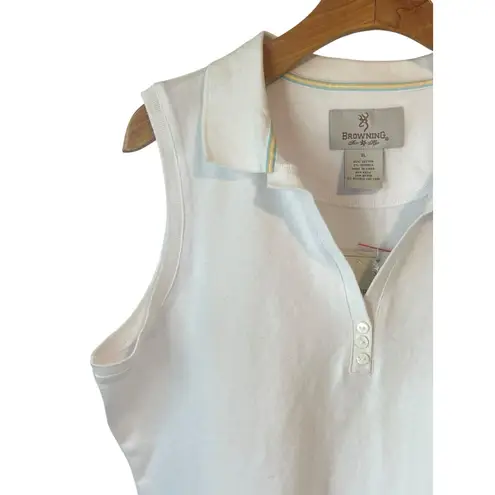 Browning Sleeveless Top Womens XL White V Neck Button Collared Tank Shirt NWT