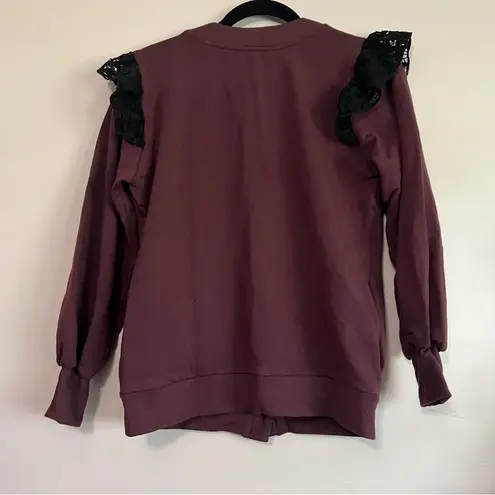 Amour Vert Selma Lace Shoulder Cardigan - Burgundy - XS - NWT