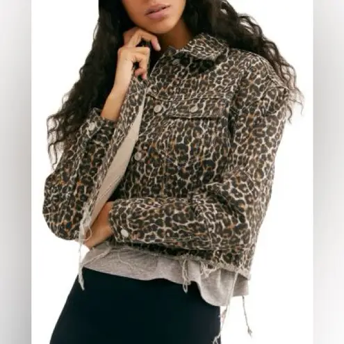 Free People  Leopard Print Women's Jacket sz L Preowned