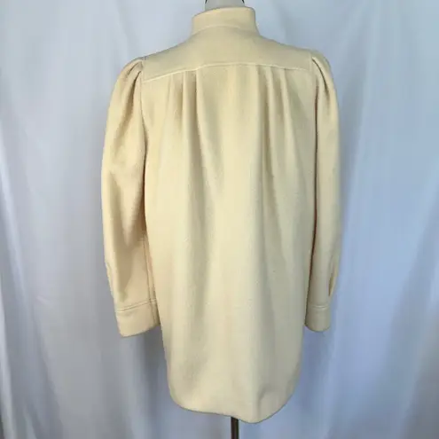 Vintage Michelle Stuart Wool Coat Puff Sleeve Button Front Jacket Cream‎ Mediun Size M
