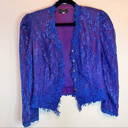 Vintage 80s Size 13/14 Cachet by Bari Protas Lace Embellished Victorian Jacket Purple