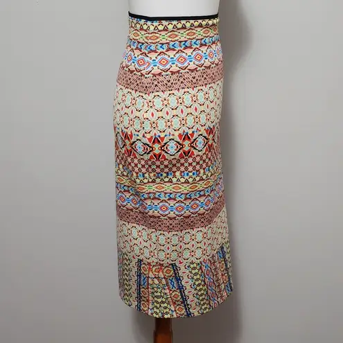 Bisou Bisou Orange Multicolored Aztec Side Slit Scuba Pencil Skirt Size XL