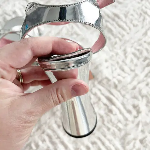 PIFERI Miranda Crisscross Mirror Platform Sandals In Silver Size 9