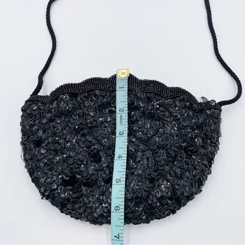 Vintage La Regale Ltd Scalloped Black Beaded Sequin Evening Purse Shoulder Bag