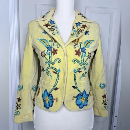 Yellow Embroidered Floral Jacket Size XS